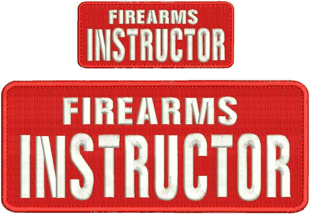 Firearms Instructor Embroidery Patches 4X10 and 2X5 Hook White Thread Red Fabric by HightSeller