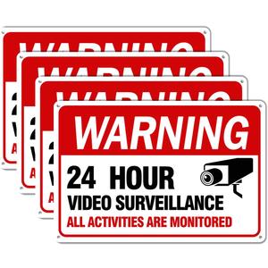 Video Surveillance Sign, 4-Pack 12"x 8" Security Camera Signs, Reflective and Waterproof Material 24 Hour Surveillance Sign For Home/Business (sing-02-Red)