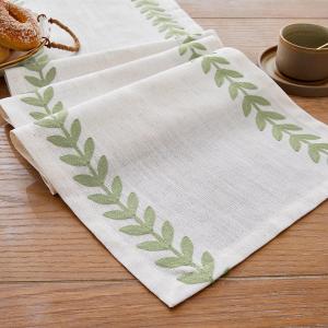 Rustic Style Embroidered Table Runner, 13x36 Inch Irregular Willow Leaf Table Runners 36 Inches Long for Dresser Decor Farmhouse Table Decor, 13x36 Inche, Light Green