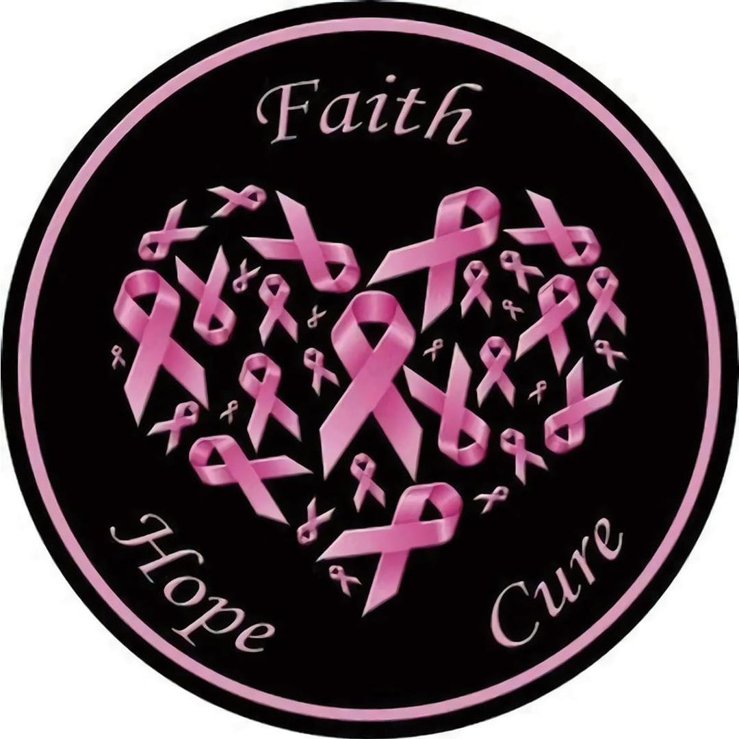 Faith Hope Cure 12" Round Metal Sign Breast Cancer Awareness Pink Ribbons Decor