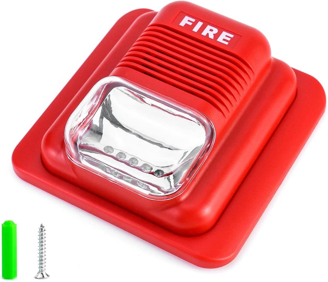 QWORK Fire Alarm, 12 / 24V DC Wired Sound and Light Fire Alarm Warning Strobe Siren Horn, Sound Alarm Security System Sensor