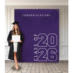 Class of 2026 Graduation Banner 5X6feet - Large CONGRATS GRAD Polyester Banner, Photo Backdrop & Wall Decor for Commencement Party Supplies, Purple and White Graduation Party Decorations for High School & College