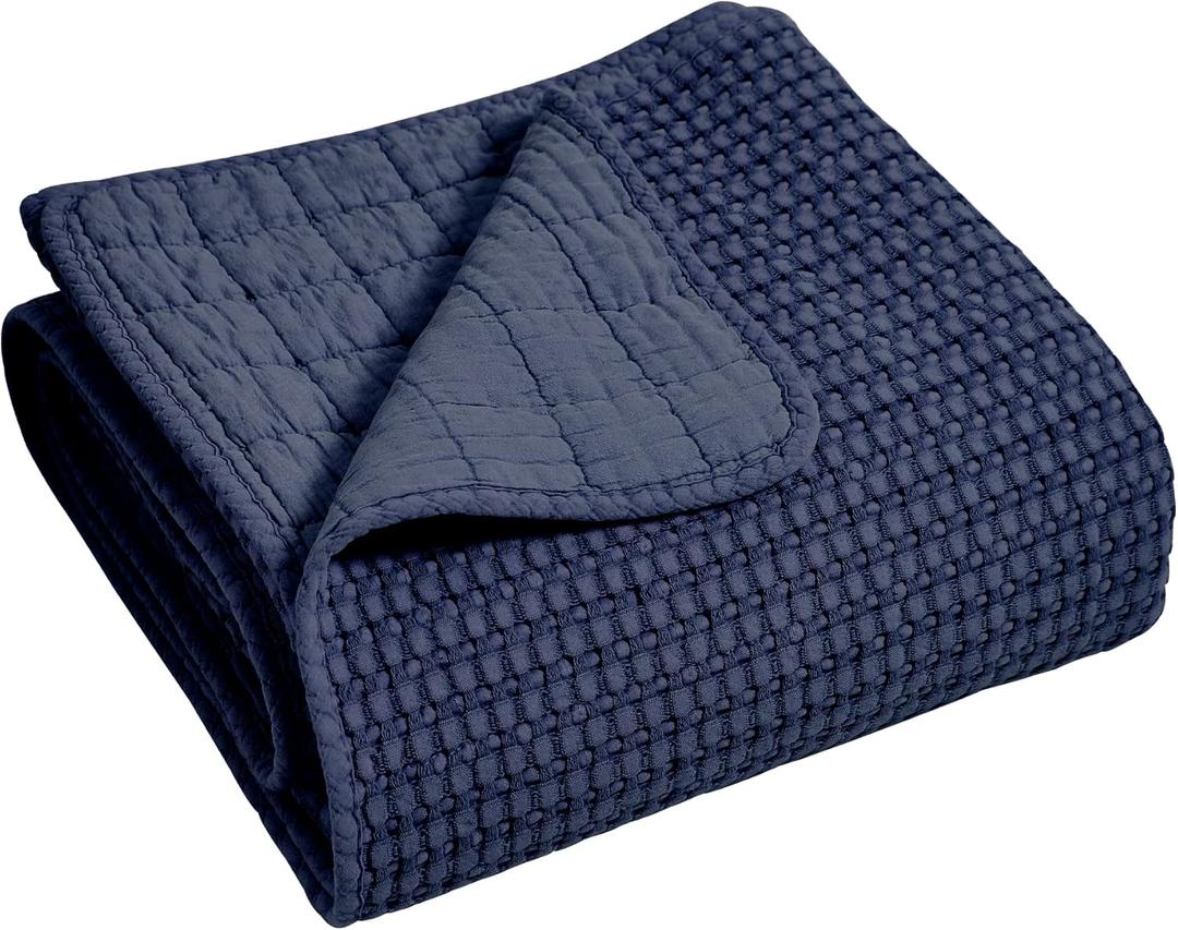 Levtex Home - Mills Waffle - Throw - Navy Cotton Waffle - Throw Size 50 x 60in.