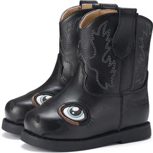 Rollda Baby Cowboy Boots Toddler Cowgirl Boots Infant Western Boots Round Toe (Black)