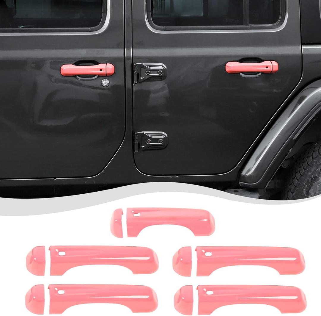 Door Handle Cover & Tailgate Handle Cover Inserts Exterior Accessories Fit for 2018-2025 Jeep Wrangler JL JLU 2/4 Door(Pink)