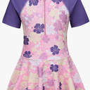 Girls One Piece Swimsuits Hawaiian Skirted Bathing Suit for Kids Girls Summer Swim Dress Short Sleeve Swimwear 15-16 Years