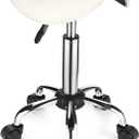 Saddle Rolling Stool with Wheels PU Leather Height Adjustable Swivel Stools Chair White