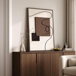 3D Textured Framed Neutral Abstract Wall Art, Modern Beige and Brown Block and Rope Paintings Artwork for Walls, Minimalist Pictures for Living Room Dining Room Bedroom Entryway Wall Decor 24x36 In