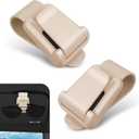 2 PCS Car 2-in-1 Sunglass Holder, Scratchproof & Heat-resistant Single-hand Glasses Holder, Sun Visor Glasses Clip with Elastic Snap Fastener, Universal for Most Cars, Trucks (Beige)