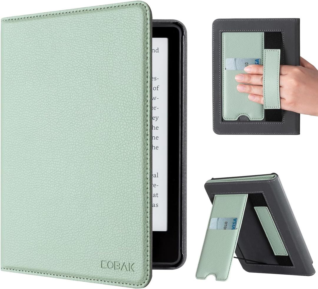 CoBak Case with Stand for Kindle Paperwhite - Durable PU Leather Cover with Auto Sleep Wake, Card Slot, Hand Strap Feature - Fits Kindle Paperwhite 11th Generation 6.8" Signature Edition 2021 Released (Agave green)