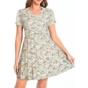 Bearsland Women's Short Sleeve Maternity Nursing Dress Casual Mini T-Shirt Dresses with Pockets (M)