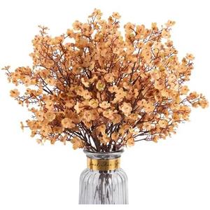 HIAGROW Babys Breath Artificial Flowers, 8 Bundles Real Touch Light Brown Fake Flowers Silk Flowers Bulk for Vase Home Office Wedding Spring Indoor Outdoor Centerpiece Table Decorations