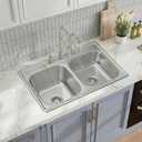 Rhbamoa 33''x22'' Drop In Kitchen Sink Double Bowl,18-Gauge T304 Stainless Steel Kitchen Sink 33 Inch,10'' and 7'' Deep Top Mount Double sinks with Strainers - 3 Faucet Holes