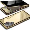 Magnetic Privacy Case for Samsung S25 Ultra,Anti Peeping Screen Protector Double-Sided Tempered Glass Metal Bumper Anti SPY Cover,360 Degree Phone Case for Samsung Galaxy S 25 Ultra,Desert Gold
