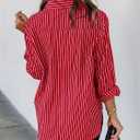 siliteelon Womens Button Down Shirts Cotton Striped Dress Shirt Long Sleeve Collared Office Work Blouses Tops (Red, L)