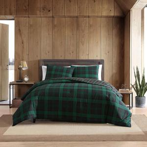 Eddie Bauer - Twin Duvet Cover Set, Reversible Flannel Bedding Set with Matching Sham, Medium-Weight, Dorm Essentials (Woodland Tartan Green)