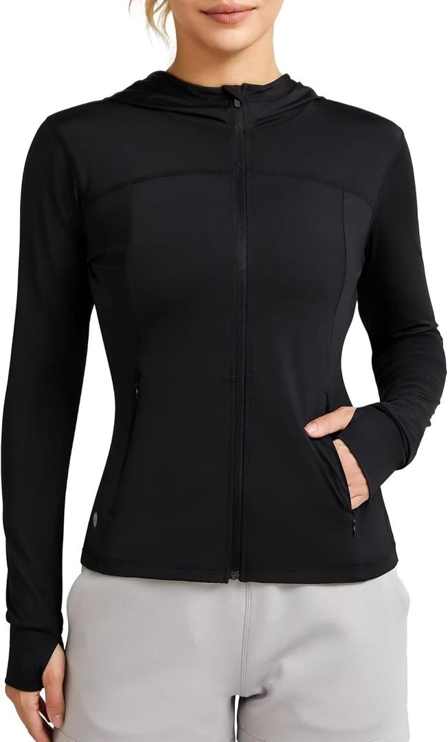 QUEENIEKE Women's UPF 50+ Sun Protection Hoodie Jackets Long Sleeve Sun Shirt Hiking Crop Outdoor Fishing Workout Tops XS