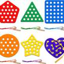 6 Pcs Lacing Toy Toddlers, Geometric Wooden Threading Toys, Educational and Learning Montessori Activity Baby and Kids, Fine Motor Skill Toys, Pumpkin, Corn, Tomato, Eggplant, Broccoli, Carrot