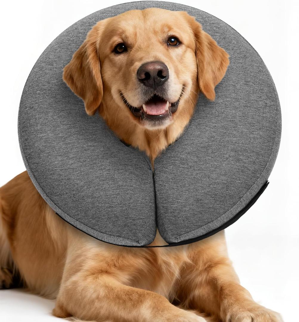 MIDOG Inflatable Dog Cone Collar  Soft Dog Cone Alternative After Surgery, Comfortable Recovery Neck Donut ECollar for Small Medium & Large Dogs and Cats to Stop Licking & Vision-Friendly (Grey,XL)
