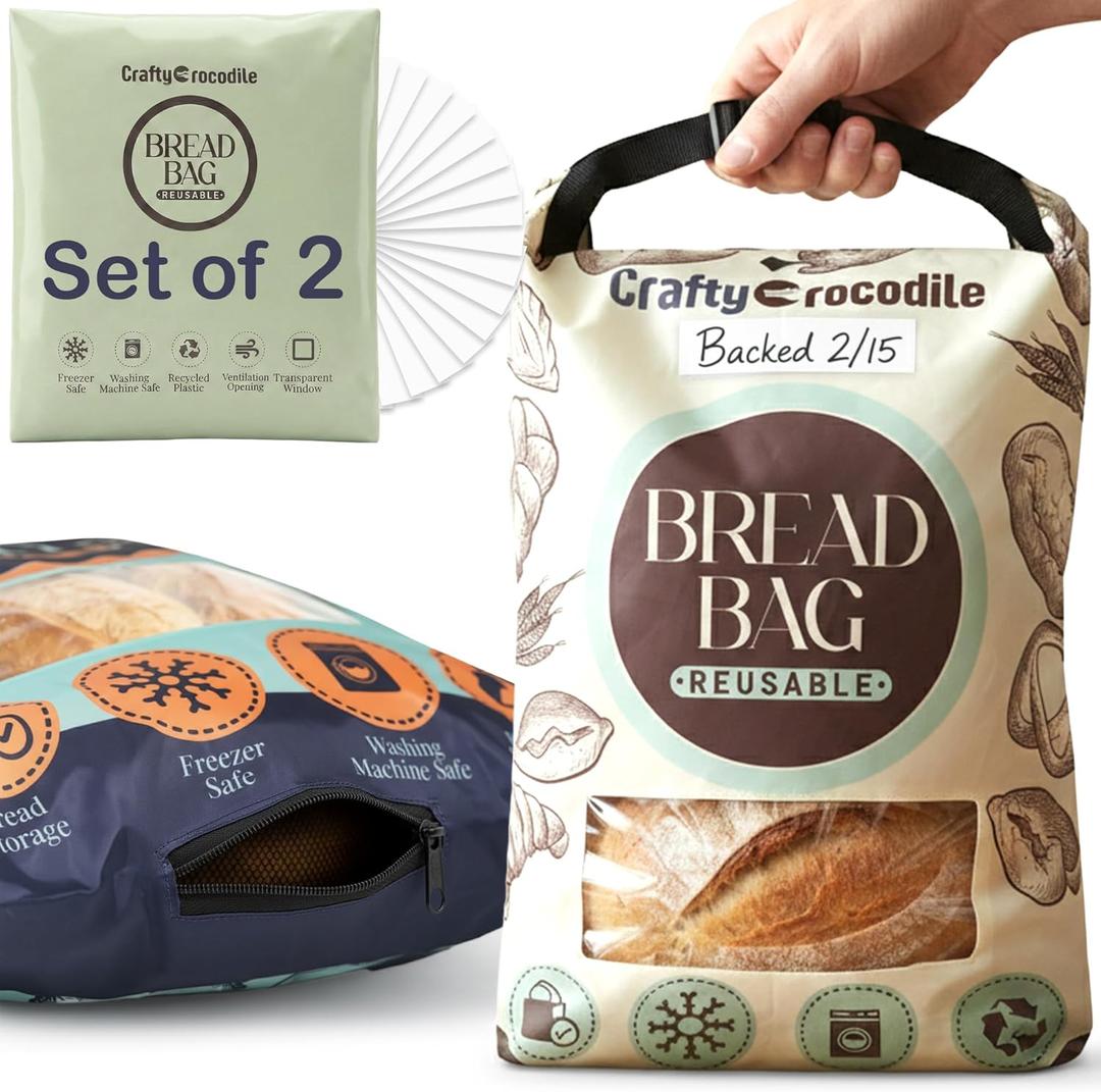 Reusable Bread Bags for Homemade Bread - 2 Pack Food Grade Storage for Sourdough Bread with Transparent Window, Date Area, Ventilation Hole to Keep Fresh - Loaf Keeper for Bakers - Washable (Blue)