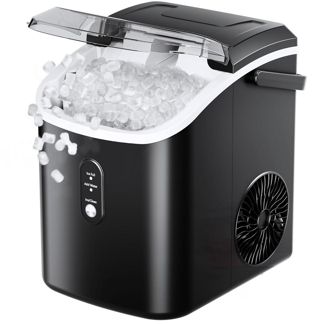 EUHOMY Nugget Ice Maker Countertop with Handle Ice in 6-8 Mins 15.4Kg/Day Auto-Cleaning Portable Sonic Ice Machine with Soft Chewable Pellet Ice with Ice Scoop/Basket for Home/Kitchen/Office