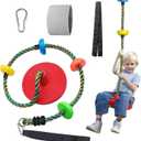 Tree Swing for Kids Backyard Single Disc Rope Climbing Seat for Tree Indoor Outdoor Playground Swing Set Accessories with Thickening 4 Ft Strap-Red