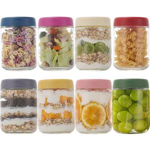 16 OZ Overnight Oats Jars with Lids 8 Pack, Glass Meal Prep Containers, Reusable Food Storage Jars, Airtight Mason Jars for Breakfast, Yogurt Parfait, Salad, Smoothies(8 Pack)