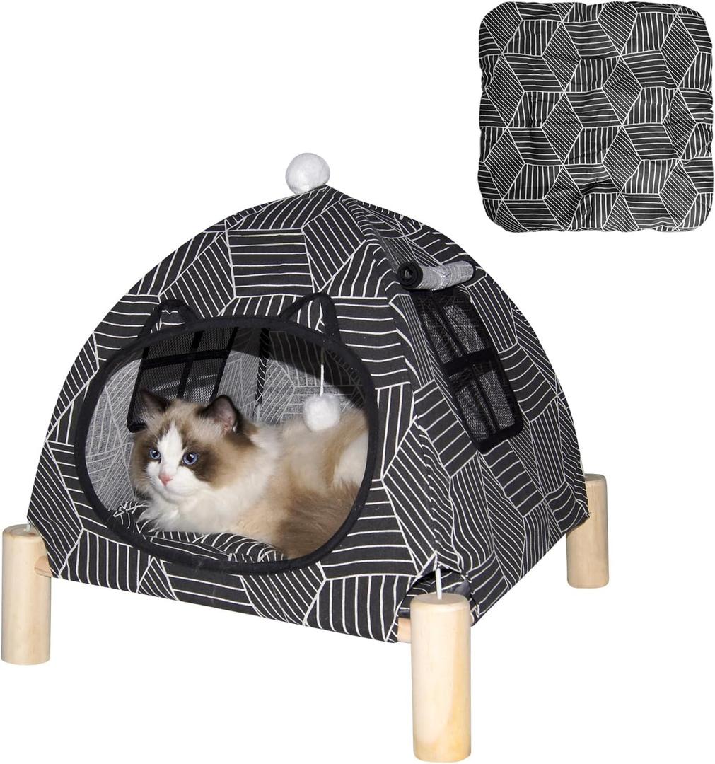 Pozico Portable Cat Tent Bed Foldable Indoor Tent Bed for Cats & Small Dogs, Washable Cushion, Cozy Hideaway for Kittens & Cats, Easy Assembly & Travel