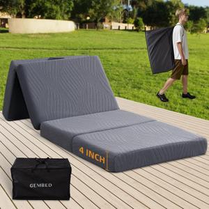 Memory Foam Camping Mattress Pad, 4 Inch Thick Waterproof Foldable Sofa Bed Floor Mattress, Portable Sleeping Pad for Adult, Sleeping Mat for Travel RV Camping Guest Yoga (Twin XL)