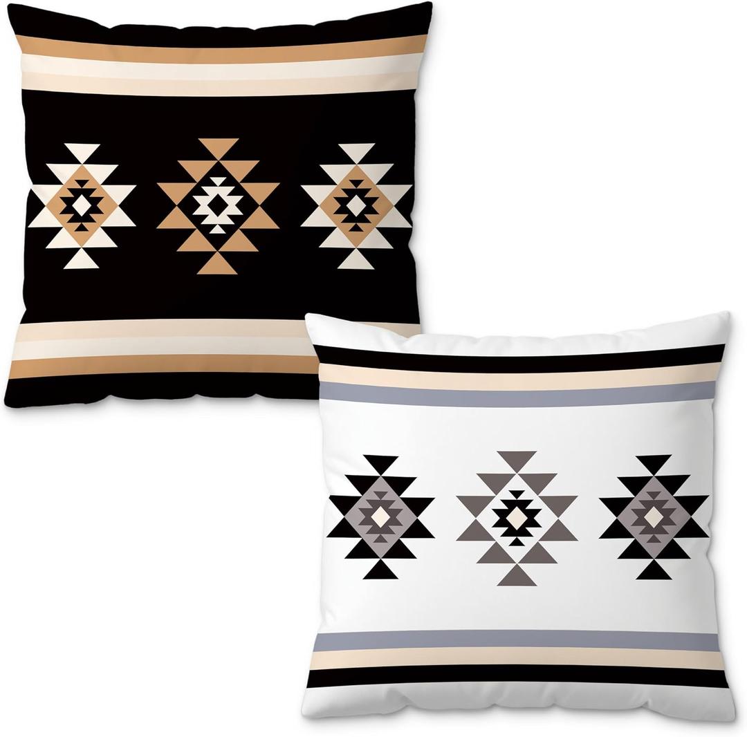ROXMART Boho Western Aztec Pillow Covers 18x18, Western Room Decor, Rustic Black and White Southwestern Aztec Decorative Pillow Covers for Couch Sofa Bedroom Living Room Home, Set of 2