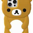IAIYOXI Soft Silicone Bear Case for iPhone 16 Pro, Cute 3D Cartoon Teddy Bear Designed, Protective Lovely Fun Adorable Fashion Phone Case, Kawaii Cover for Women Girls Kids, Brown