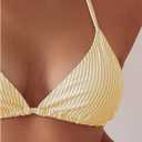 SweatyRocks Women's 2 Piece Bikini Set Striped Halter Triangle Swimsuit Backless High Cut Cheeky Bathing Suit (Yellow, L)