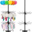 3 Tier Rotating Retail Rack, Adjustable Fashion Counter Jewelry Tree Display Holder, Tabletop Retail Spinner Display Stand, Stable, for Jewelry Keyring Bracelet Necklace Hairtie, Black,Pack of 2