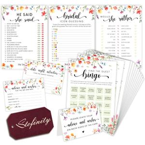 Wildflower Bridal Shower Games For Guests - Wedding Advice And Wishes For The Mr And Mrs, Find The Guest Bingo Bridal Shower Decorations, Funny He Said She Said Would You Rather Game Ideas