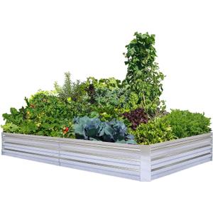 Galvanized Raised Garden Bed (8x4x1ft) Overlapping 4-Inch Panels + 4 Support Bars, Heavy-Duty Metal Planter Box for Vegetables, Herbs, Flowers, No-Deformation Steel Garden Kit