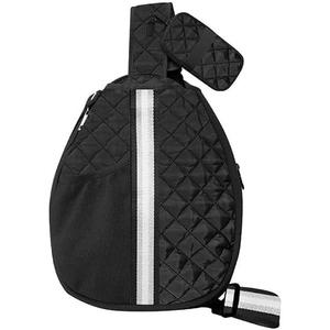 Jillian Backhand Black Striped 12 x 16 Inch Quilted Nylon Womens Pickleball Sport Sling Bag, JPB101