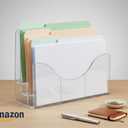 Azar Displays 250099 Three Tier File and Brochure Desktop Wall Organizer Holder with Dividers Brochure Display Stand Acrylic Holder, Fits 8.5" x 11" Files, Clear, 1 Pack
