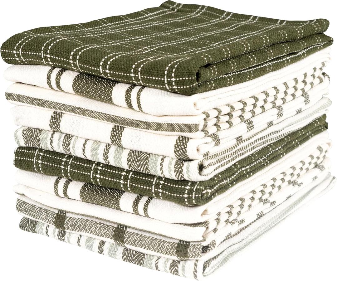 KAF Home Assorted Flat Kitchen Towels - Set of 10, 18 x 28 Inch (Olive)