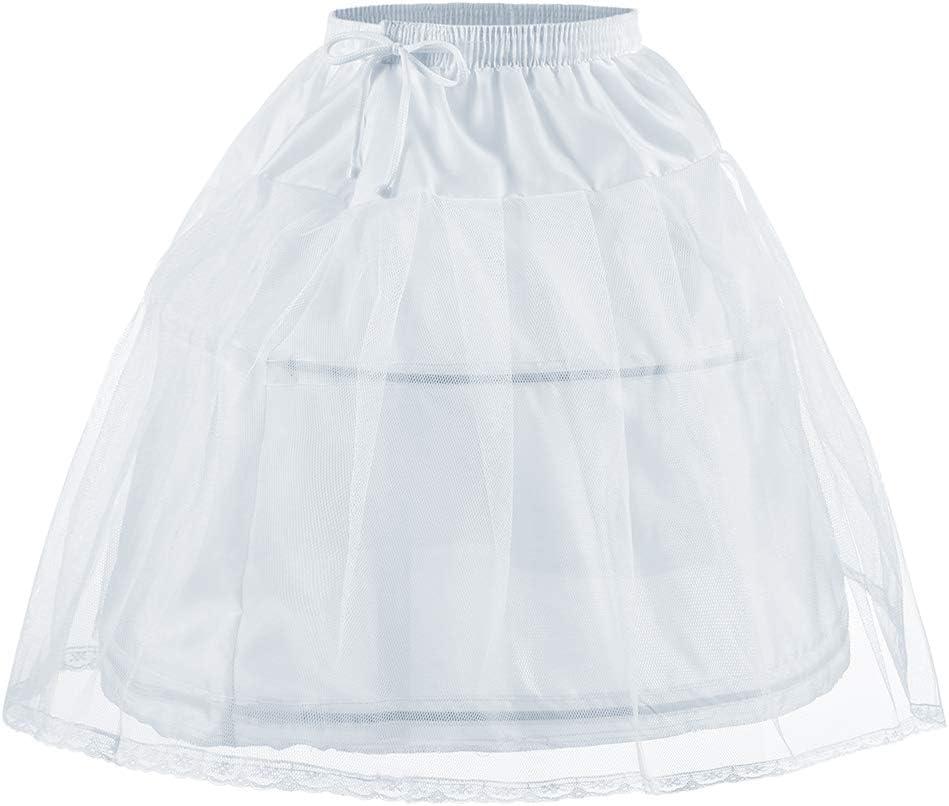 Abaowedding Flower Girls Petticoat with 2 Hoops Full Slip Elastic Child's Crinoline Underskirt (6-7, White)