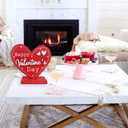 Valentines Day Dcor Led Light Red Heart Valentines Decorations Happy Valentine's Day Sign Wooden Block Farmhouse Rustic Table Sign for Home, Dining Room, Fireplace