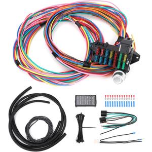 14 Circuit Wiring Harness Universal for Street Muscle Car Hot Rod Rat XL Copper Wire Harness 12V Fuse Wiring Harness Kit Compatible with Chevy Ford Chrysler Mopar Muscle Car