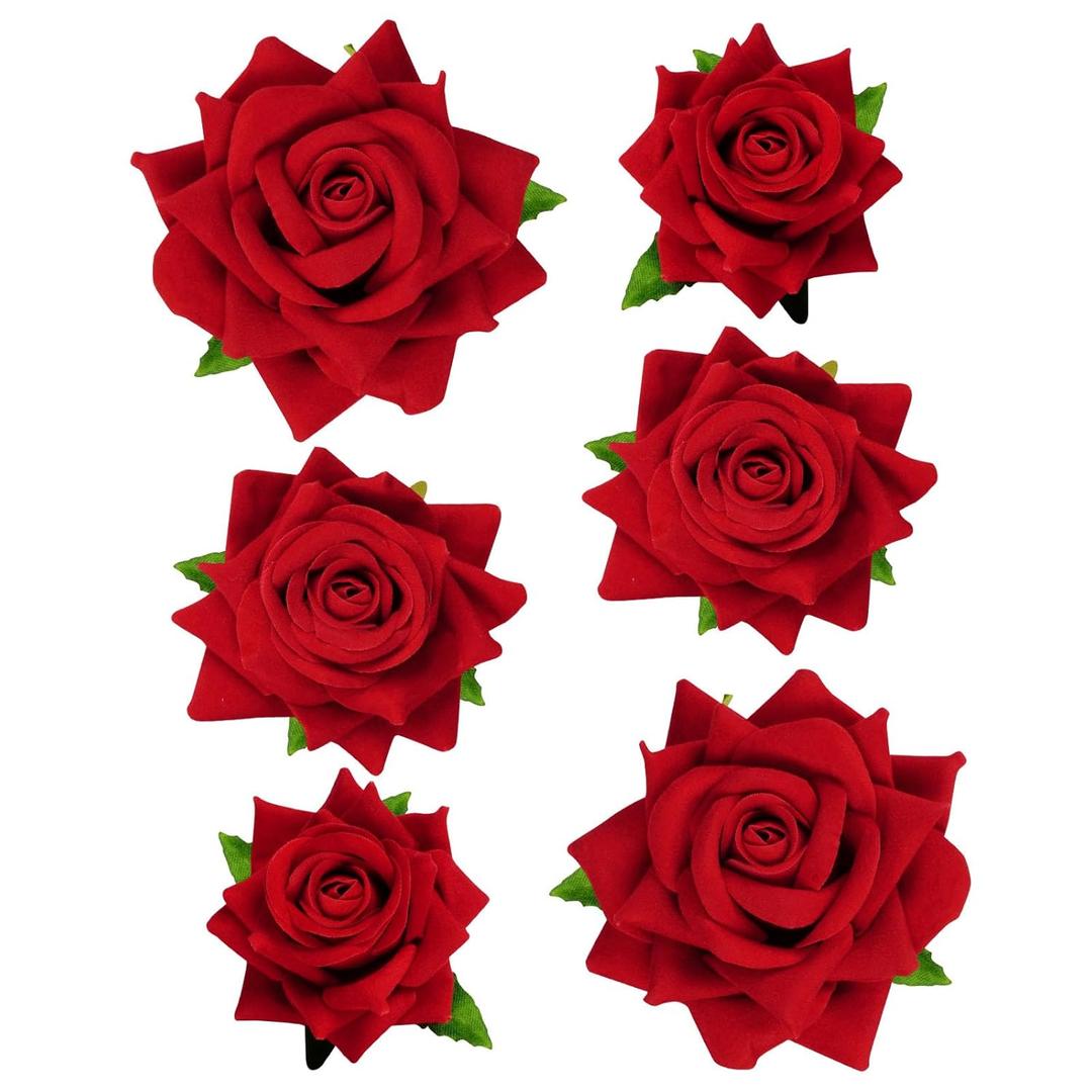 Topbuti 6 Pcs Rose Flower Hair Clip Rose Brooch Floral Hair Accessories for Woman Girls Flamenco Dancer Mexican Wedding Party Mother's Day Halloween Costume