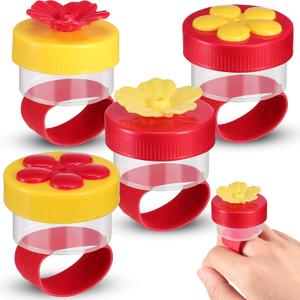 Zopeal 4 Pieces Hummingbird Wrist Feeder for Outdoor Hummingbird Hand Feeder Feeding Perch Feed with Adjustable Strap Flower Held Mini Hand Feeding Tools (Ring Style)