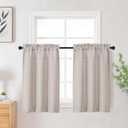Moon Beige Kitchen Curtains Tier 36 Inch Length 2 Panels, Faux Linen Textured Light Filtering Short Curtains Drapes for Bathroom Basement Half Window, Rod Pocket Design, Each 30Wx36L Inch