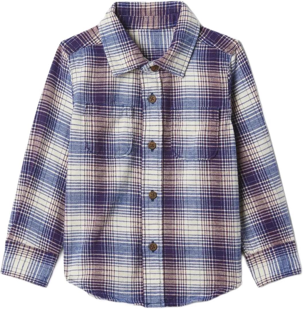Gap Boys' Long Sleeve Flannel Button-Down Shirt (Blue), 6-12M