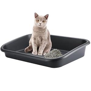 Extra Large Litter Box with High Sides 23.23" Lx16.54 Wx4.33 H, ABS Low Entry Senior Litter Pen Jumbo Pet Safe Litter Boxes Tray for Kittens to Senior Cat, Elderly and Fat Cat (Black)