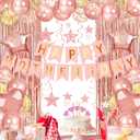 Lutoys Rose Gold Happy Mothers Day Decorations, Happy Mother’s Day Banner, Rose Gold Foil Heart Star Confetti Balloons Curtain Backdrop Hanging Swirls Party Decor for Mom Women