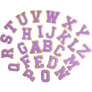 26 Self Adhesive Chenille Letter Patches, 2.16'' Stick On A to Z Patch Stickers for Fabric, Clothes, Jeans, Hat, Thick Embroidery Strong Sticking for Personalizing Travel Makeup Bag, Bible Cover-Purple