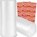 2-Pack Bubble Cushioning Wrap Rolls, 3/16" x 17" x 72' ft Total, Perforated 12" 20 Fragile Stickers for Shipping, Packaging, Mailing (Clear)