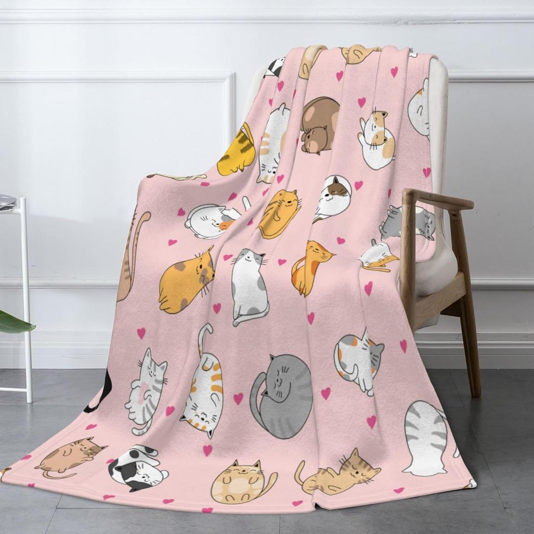 Cute Cat Throw Blanket Cozy Fluffy Plush Blanket Soft Flannel Throw Blanket for Kids Men Women Gift Sofa Bed Couch 80"x60" (10)